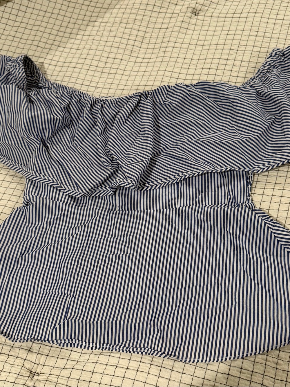 Boston Proper Blue and White Striped Off-Shoulder Blouse